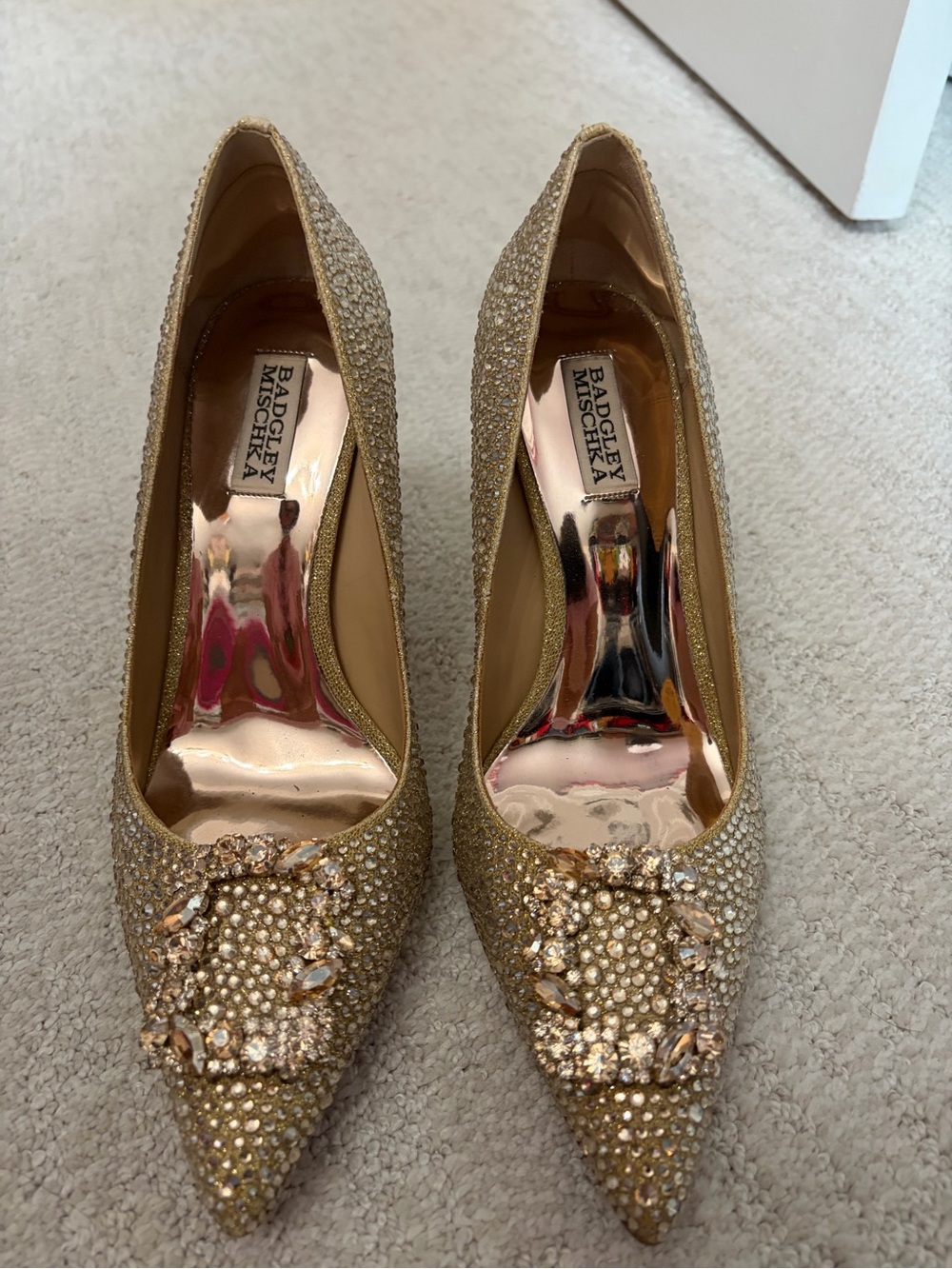 Badgley Mischka Gold Crystal Pointed Toe Embellished Pumps